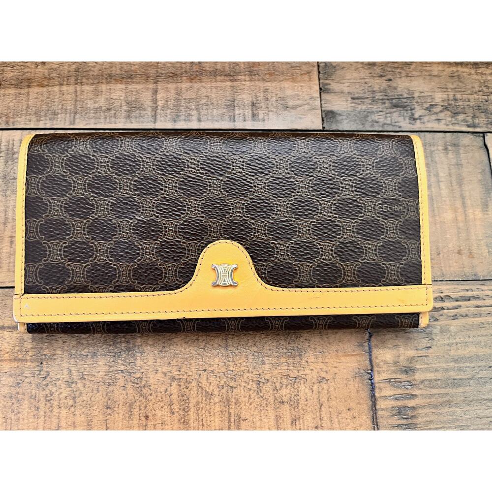 Céline Macadam Long wallet Classic Brown w/Tan leather trim